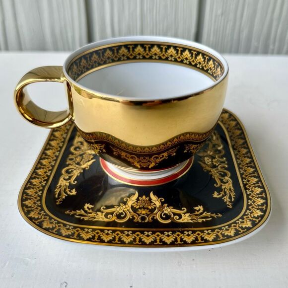 RARE Versace x Rosenthal Medusa Cup & Saucer Baroque Gold Porcelain EUC - Picture 1 of 14